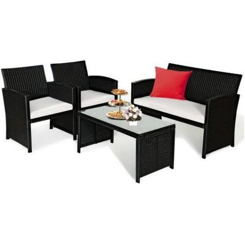 4 Pcs Wicker Conversation Furniture Set Patio Sofa and Table Set By Costway