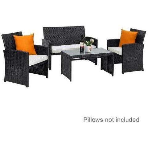 Costway Outdoor Furniture 4 Pcs Wicker Conversation Furniture Set Patio Sofa and Table Set By Costway