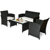 Image of 4 Pcs Wicker Conversation Furniture Set Patio Sofa and Table Set By Costway
