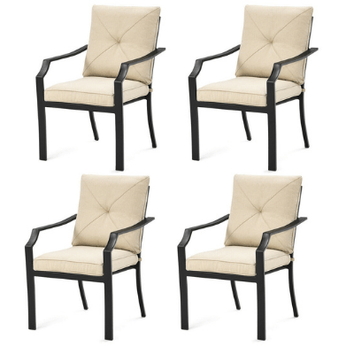 Costway Outdoor Furniture 4 Pieces Outdoor Dining Chairs with Removable Cushions and Rustproof Steel Frame by Costway 781880212850 53194780 4 Pieces Outdoor Dining Chairs Removable Rustproof Steel Frame Costway
