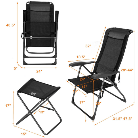 4 Pieces Patio Adjustable Back Folding Dining Chair Ottoman Set by Costway SKU# 38469501