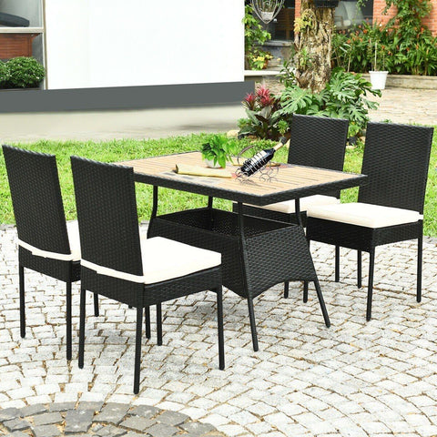 Costway Outdoor Furniture 5 PCS Patio Rattan Dining Set Table with Wooden Top by Costway 7461759137998 45286973 5 PCS Patio Rattan Dining Set Table w/ Wooden Top by Costway 45286973
