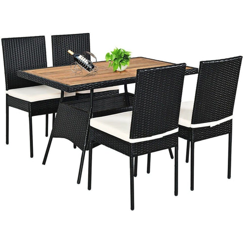 Costway Outdoor Furniture 5 PCS Patio Rattan Dining Set Table with Wooden Top by Costway 7461759137998 45286973 5 PCS Patio Rattan Dining Set Table w/ Wooden Top by Costway 45286973