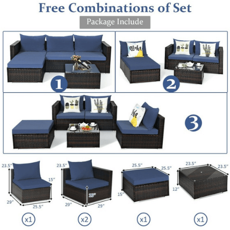 Costway Outdoor Furniture 5 Pcs Patio Rattan Sectional Furniture Set with Cushions and Coffee Table By Costway 5 Pcs Patio Rattan Sectional Furniture Cushions Coffee Table Costway