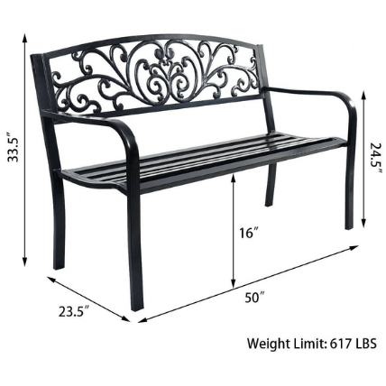 Costway Outdoor Furniture 50" Patio Park Steel Frame Cast Iron Backrest Bench Porch Chair by Costway 32157689