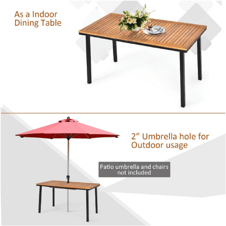 Costway Outdoor Furniture 55" Patio Rattan Dining Table with Umbrella Hole by Costway 59210873 55" Patio Rattan Dining Table with Umbrella Hole bCostway SKU:59210873