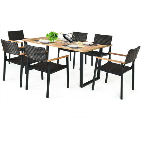 Costway Outdoor Furniture 7 Pcs Outdoor Patio Rattan Dining Chair Table Set by Costway 7461758347664 13864095 7 Pcs Outdoor Patio Rattan Dining Chair Table Set by Costway 13864095