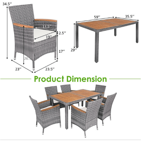 Costway Outdoor Furniture 7 Pieces Patio Acacia Wood Cushioned Rattan Dining Set by Costway 781880217381 83291670