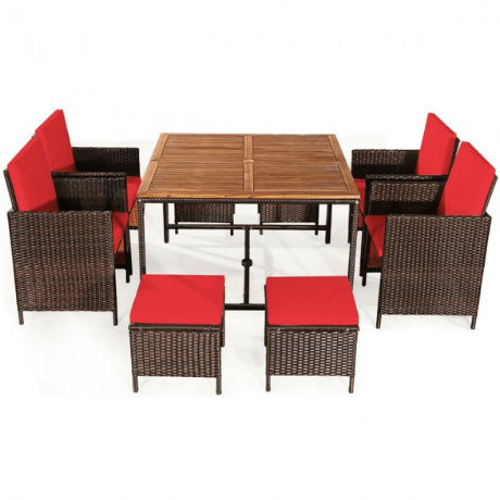 Costway Outdoor Furniture 9 Pieces Patio Rattan Dining Cushioned Chairs Set by Costway