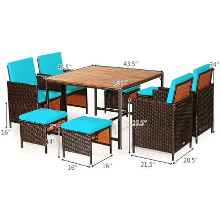 Costway Outdoor Furniture 9 Pieces Patio Rattan Dining Cushioned Chairs Set by Costway
