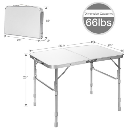 Costway Outdoor Furniture Adjustable Portable Aluminum Patio Folding Camping Table for Outdoor and Indoor by Costway 15604782 Adjustable Portable Aluminum Camping Table for Outdoor Indoor  Costway
