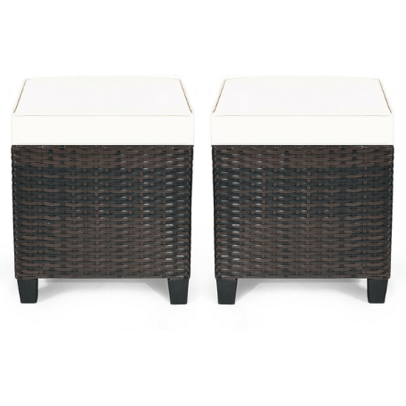 Costway Outdoor Furniture Beige 2 Pieces Patio Rattan Ottoman Cushioned Seat by Costway 87142530
