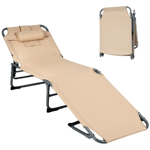 Costway Outdoor Furniture Beige Folding Chaise Lounge Chair Bed Adjustable Outdoor Patio Beach by Costway 75982364- Beige Folding Chaise Lounge Chair Bed Adjustable Outdoor Patio Beach Costway