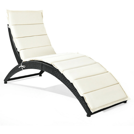 Costway Outdoor Furniture Beige Folding Patio Rattan Portable Lounge Chair Chaise with Cushion by Costway 90374621 Folding Patio Rattan Portable Lounge Chair Chaise with Cushion Costway