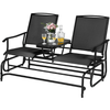 Image of Costway Outdoor Furniture Black 2-Person Double Rocking Loveseat with Mesh Fabric and Center Tempered Glass Table by Costway 10985624 2-Person Rocking Loveseat Fabric Center Tempered Glass Table by Costway