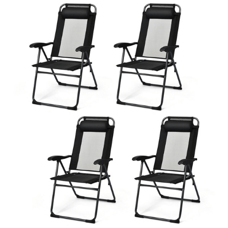 Costway Outdoor Furniture Black 4 Pcs Patio Garden Adjustable Reclining Folding Chairs with Headrest by Costway 27846931