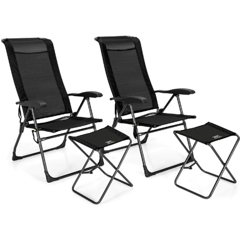 Costway Outdoor Furniture Black 4 Pieces Patio Adjustable Back Folding Dining Chair Ottoman Set by Costway 38469501- B 4 pcs Patio Adjustable Back Folding Dining Chair Ottoman Set Costway