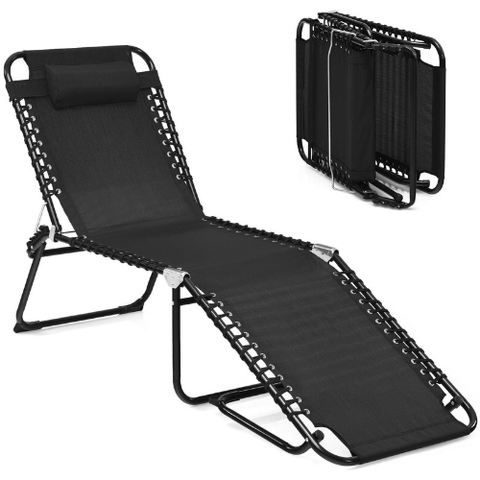 Costway Outdoor Furniture Black Folding Heightening Design Beach Lounge Chair with Pillow for Patio by Costway 71356908- B Folding Heightening Design Beach Lounge Chair with Pillow for Patio 
