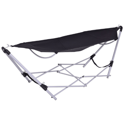 Costway Outdoor Furniture Black Portable Folding Steel Frame Hammock with Bag by Costway 42059136- Black
