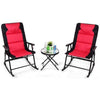 Image of Costway Outdoor Furniture Black & Red 3 Pcs Outdoor Folding Rocking Chair Table Set with Cushion By Costway