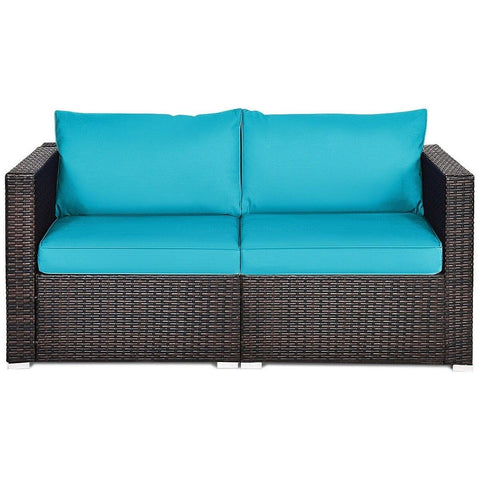 Costway Outdoor Furniture Blue 2 PCS Patio Rattan Sectional Conversation Sofa Set by Costway 7461759497368 86547092-Blue 2 PCS Patio Rattan Sectional Conversation Sofa Set by Costway 86547092