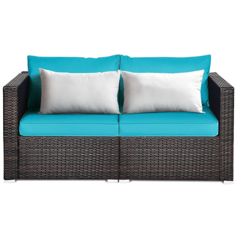 Costway Outdoor Furniture Blue 2PCS Patio Rattan Sectional Conversation Sofa Set by Costway 781880217275 86547092