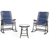Image of Costway Outdoor Furniture Blue 3 Pcs Outdoor Folding Rocking Chair Table Set with Cushion By Costway