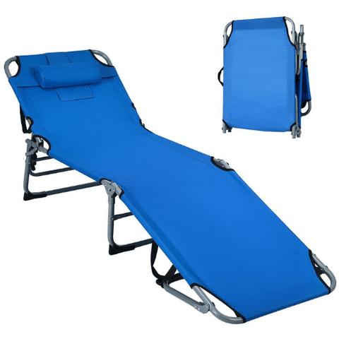 Costway Outdoor Furniture Blue Folding Chaise Lounge Chair Bed Adjustable Outdoor Patio Beach by Costway 75982364- Blue Folding Chaise Lounge Chair Bed Adjustable Outdoor Patio Beach Costway