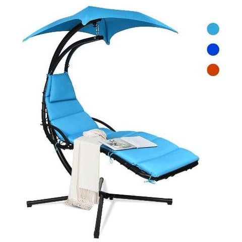 Costway Outdoor Furniture Blue Hanging Stand Chaise Lounger Swing Chair w/ Pillow by Costway 7461758105486 09463217-B Hanging Stand Chaise Lounger Swing Chair w/ Pillow by Costway 09463217