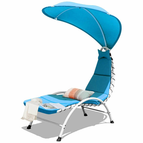 Costway Outdoor Furniture Blue Patio Hanging Swing Hammock Chaise Lounger Chair with Canopy by Costway 7461758904102 37986420-Bl Patio Hanging Swing Hammock Chaise Lounger Chair w/ Canopy by Costway