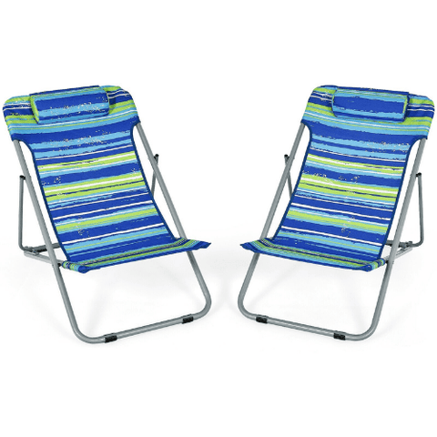 Costway Outdoor Furniture Blue Portable Beach Chair Set of 2 with Headrest by Costway 41062578- B Portable Beach Chair Set of 2 with Headrest by Costway SKU# 41062578