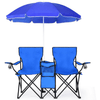 Image of Costway Outdoor Furniture Blue Portable Folding Picnic Double Chair With Umbrella by Costway 24870591- B Portable Folding Picnic Double Chair With Umbrella by Costway 24870591