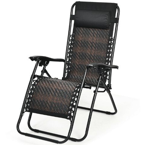 Costway Outdoor Furniture Brown Folding Rattan Zero Gravity Lounge Chair with Removable Head Pillow by Costway 54182736- B Folding Rattan Zero Gravity Lounge Chair with Removable Head Pillow