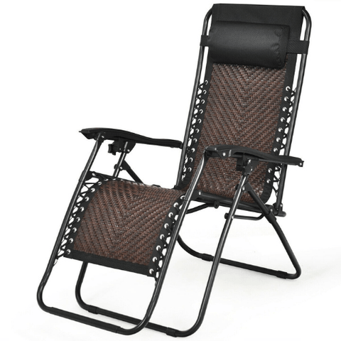 Costway Outdoor Furniture Coffee Folding Rattan Zero Gravity Lounge Chair with Removable Head Pillow by Costway 54182736- C Folding Rattan Zero Gravity Lounge Chair with Removable Head Pillow