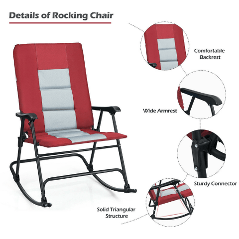 Costway Outdoor Furniture Foldable Rocking Padded Portable Camping Chair with Backrest and Armrest by Costway Foldable Rocking Padded Portable Camping Chair with Backrest & Armrest