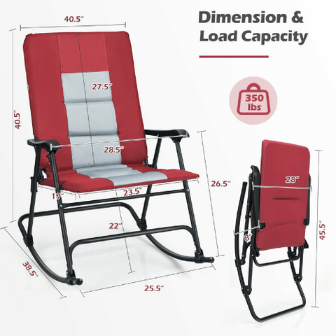 Costway Outdoor Furniture Foldable Rocking Padded Portable Camping Chair with Backrest and Armrest by Costway Foldable Rocking Padded Portable Camping Chair with Backrest & Armrest