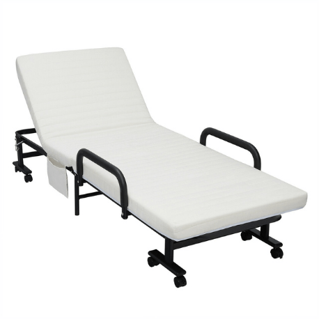 Costway Outdoor Furniture Folding Adjustable Guest Single Bed Lounge Portable with Wheels by Costway Folding Adjustable Guest Single Bed Lounge Portable  Wheels by Costway