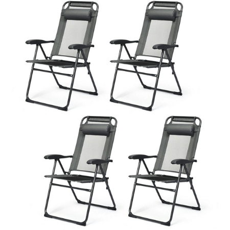 Costway Outdoor Furniture Gray 4 Pcs Patio Garden Adjustable Reclining Folding Chairs with Headrest by Costway 27846931