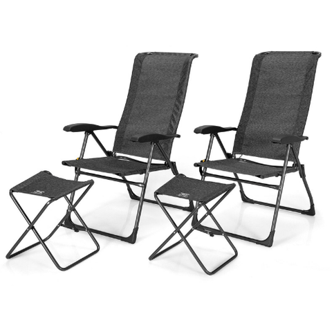Costway Outdoor Furniture Gray 4 Pieces Patio Adjustable Back Folding Dining Chair Ottoman Set by Costway 38469501- G 4 pcs Patio Adjustable Back Folding Dining Chair Ottoman Set Costway