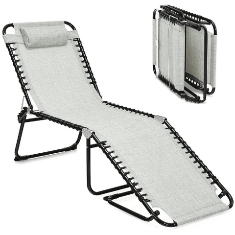Costway Outdoor Furniture Gray Folding Heightening Design Beach Lounge Chair with Pillow for Patio by Costway 71356908- G Folding Heightening Design Beach Lounge Chair with Pillow for Patio 