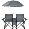 Image of Costway Outdoor Furniture Gray Portable Folding Picnic Double Chair With Umbrella by Costway 24870591- G Portable Folding Picnic Double Chair With Umbrella by Costway 24870591