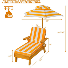 Kids Outdoor Wood Lounge Chair with Height Adjustable Umbrella by Costway
