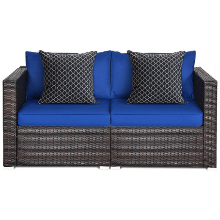 Costway Outdoor Furniture Navy 2PCS Patio Rattan Sectional Conversation Sofa Set by Costway 781880217282 86547093