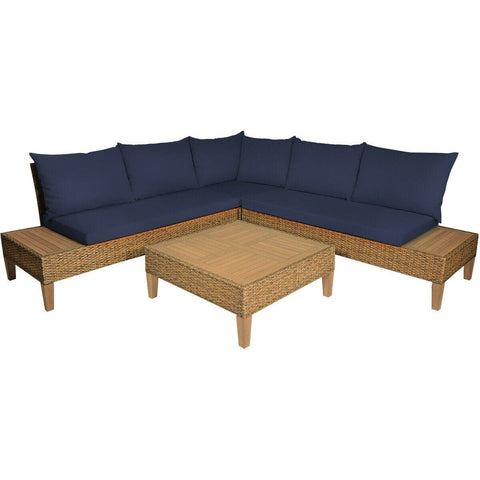 Costway Outdoor Furniture Navy 4 PCS Patio Rattan Furniture Set with Wooden Side Table by Costway 993314779369 96721503-N
