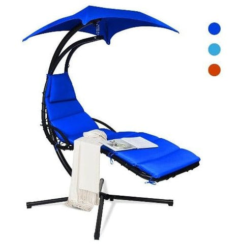Costway Outdoor Furniture Navy Hanging Stand Chaise Lounger Swing Chair w/ Pillow by Costway 7461759462304 09463217-N Hanging Stand Chaise Lounger Swing Chair w/ Pillow by Costway 09463217