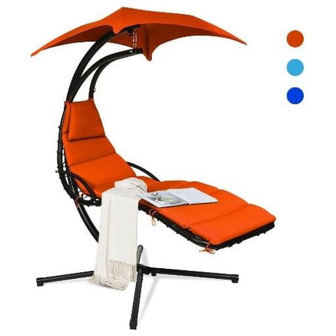 Costway Outdoor Furniture Orange Hanging Stand Chaise Lounger Swing Chair w/ Pillow by Costway 7461759796102 09463217-O Hanging Stand Chaise Lounger Swing Chair w/ Pillow by Costway 09463217