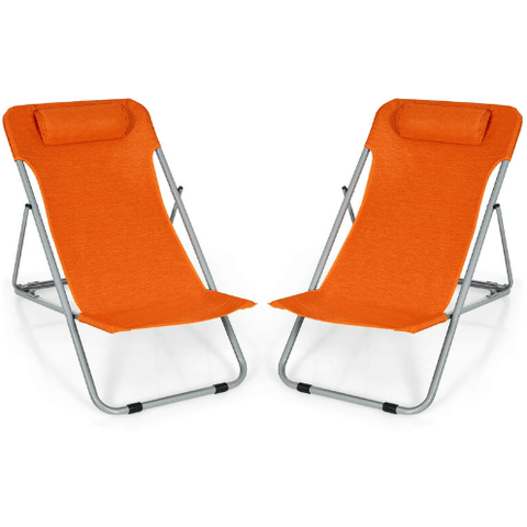 Costway Outdoor Furniture Orange Portable Beach Chair Set of 2 with Headrest by Costway 41062578- O Portable Beach Chair Set of 2 with Headrest by Costway SKU# 41062578