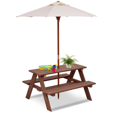 Costway Outdoor Furniture Outdoor 4-Seat Kid's Picnic Table Bench with Umbrella by Costway 781880217190 62597483