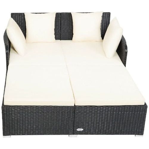 Outdoor Patio Rattan Daybed Thick Pillows Cushioned Sofa Furniture