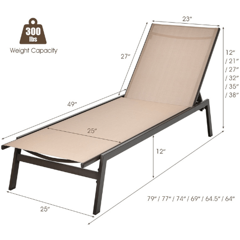 Costway Outdoor Furniture Outdoor Reclining Chaise Lounge Chair with 6-Position Adjustable Back by Costway Outdoor Reclining Chaise Lounge Chair with 6-Position Adjustable Back